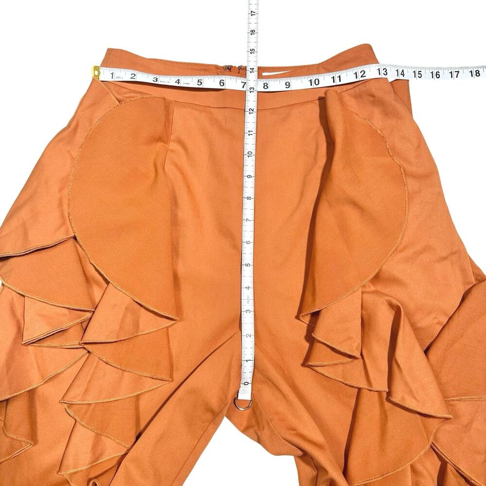 BFYNE | Women | Dara Cascade Ruffle Orange Sleeveless Cropped Top Pant Set | S-M - Picture 7 of 15